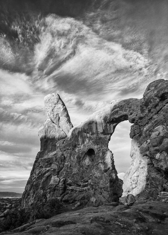 Morning at Turret Arch with beautiful cirrus clouds