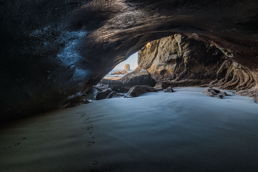 Cave with Otter Tracks, La Push, Washington. This cave is only accessable at very low tides.