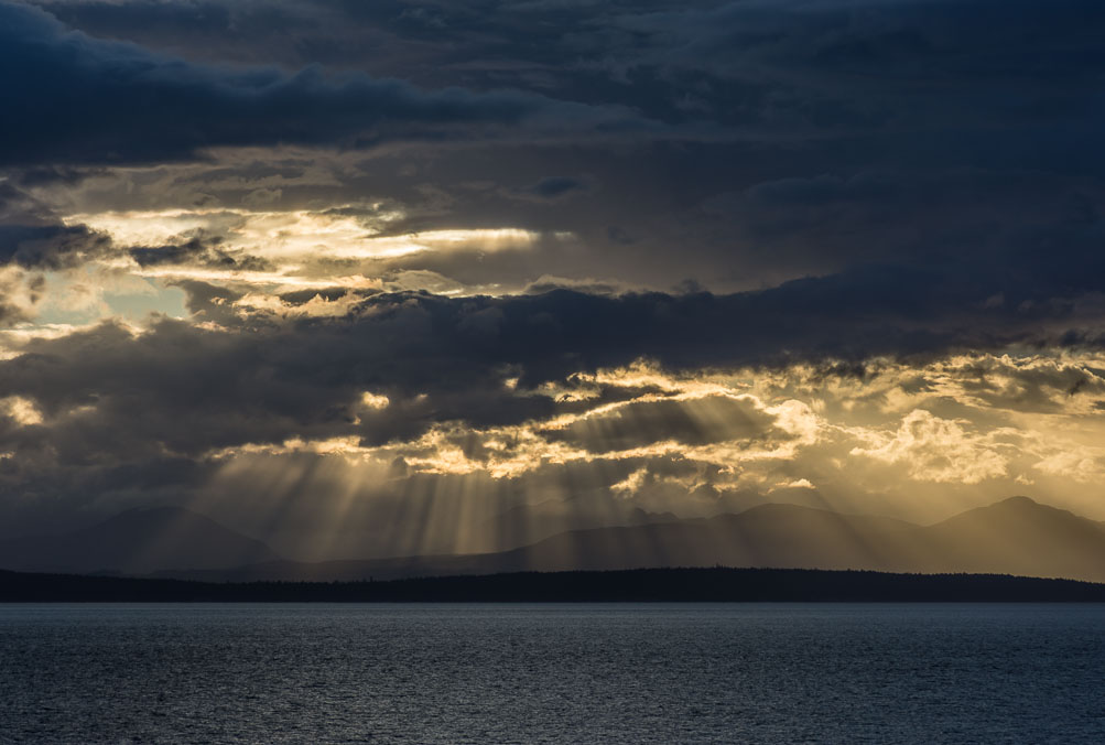 Glorious sun rays over Vancouver Island, looking west.  Humpback whales were also spotted.