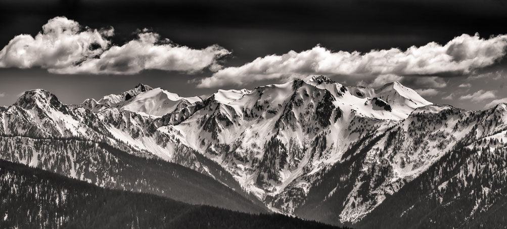 . Deep snow covered peaks from Hurricane Ridge in May