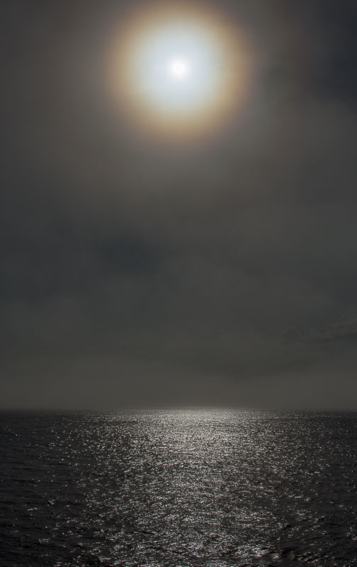 Sun though haze on the ferry, Puget Sound, Washington
